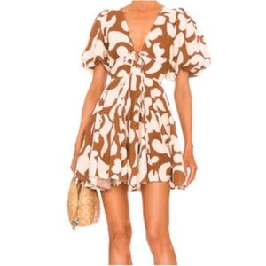 House of Harlow 1960 Brown & Cream Puff Sleeve mini Dress size 4
